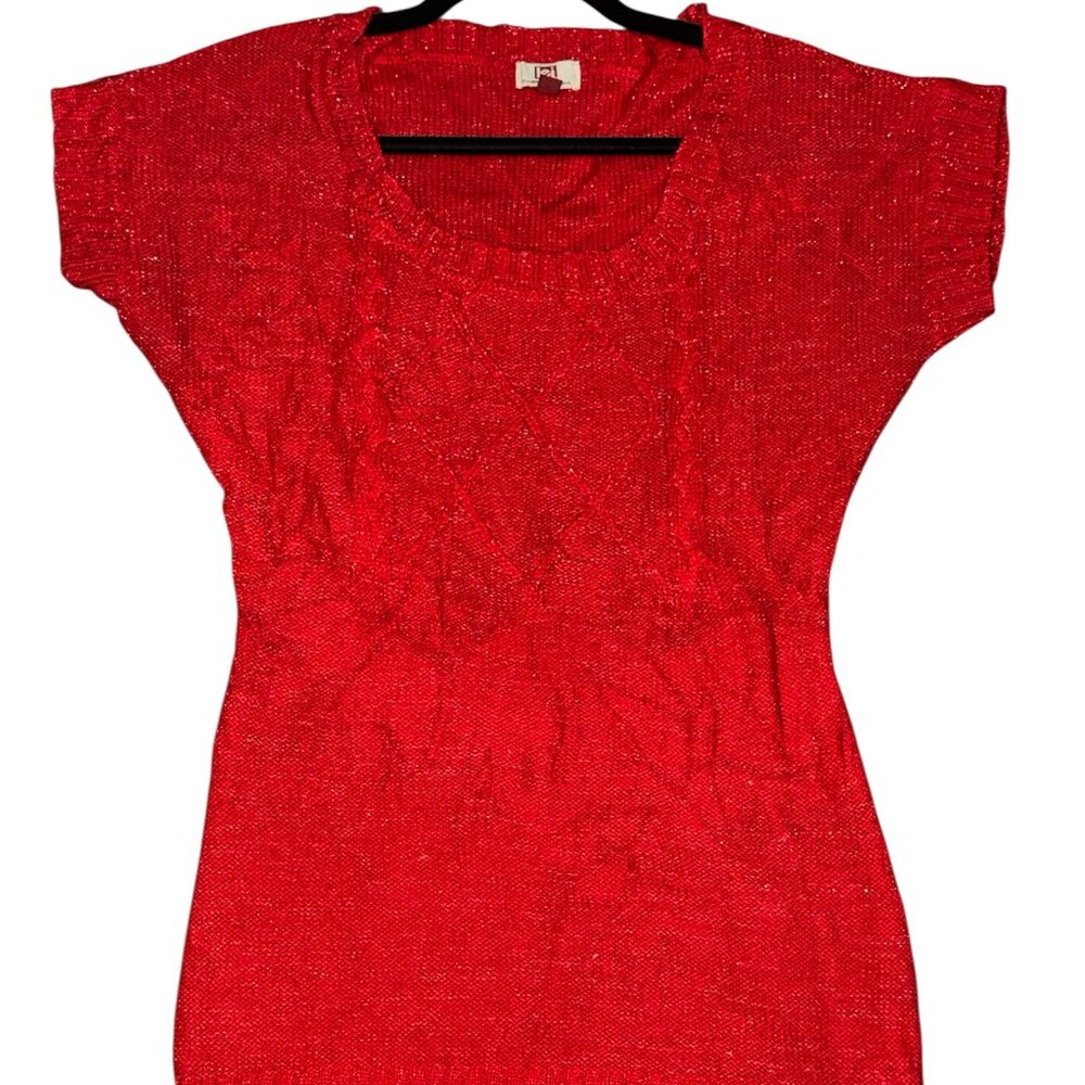 RED GLITTERY SWEATER DRESS WITH BELT LOOPS (NO BELT)